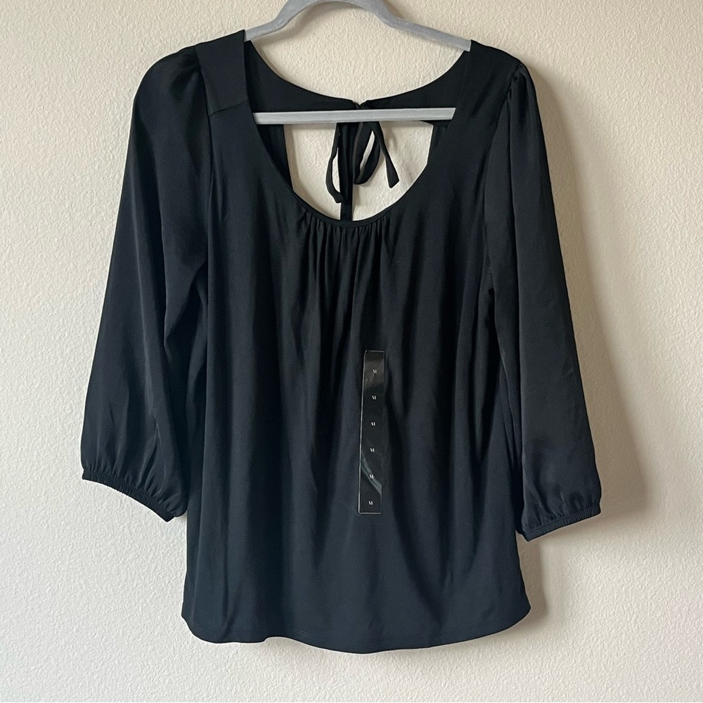 Banana Republic Black Blouse Tie Back Witchy Grunge Feminine NWT Size M